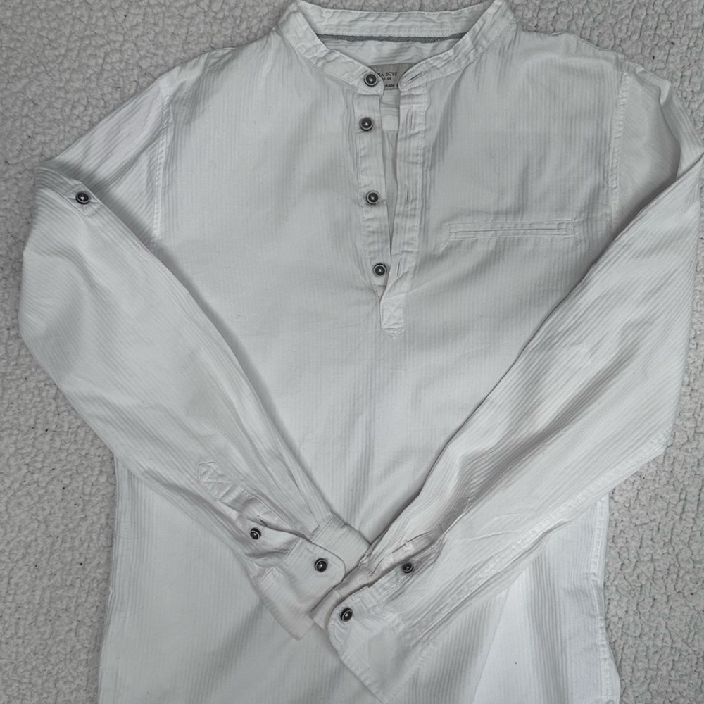 Set of 2 Boy’s White Button-Up Shirt: one stylish collarless & one with collar